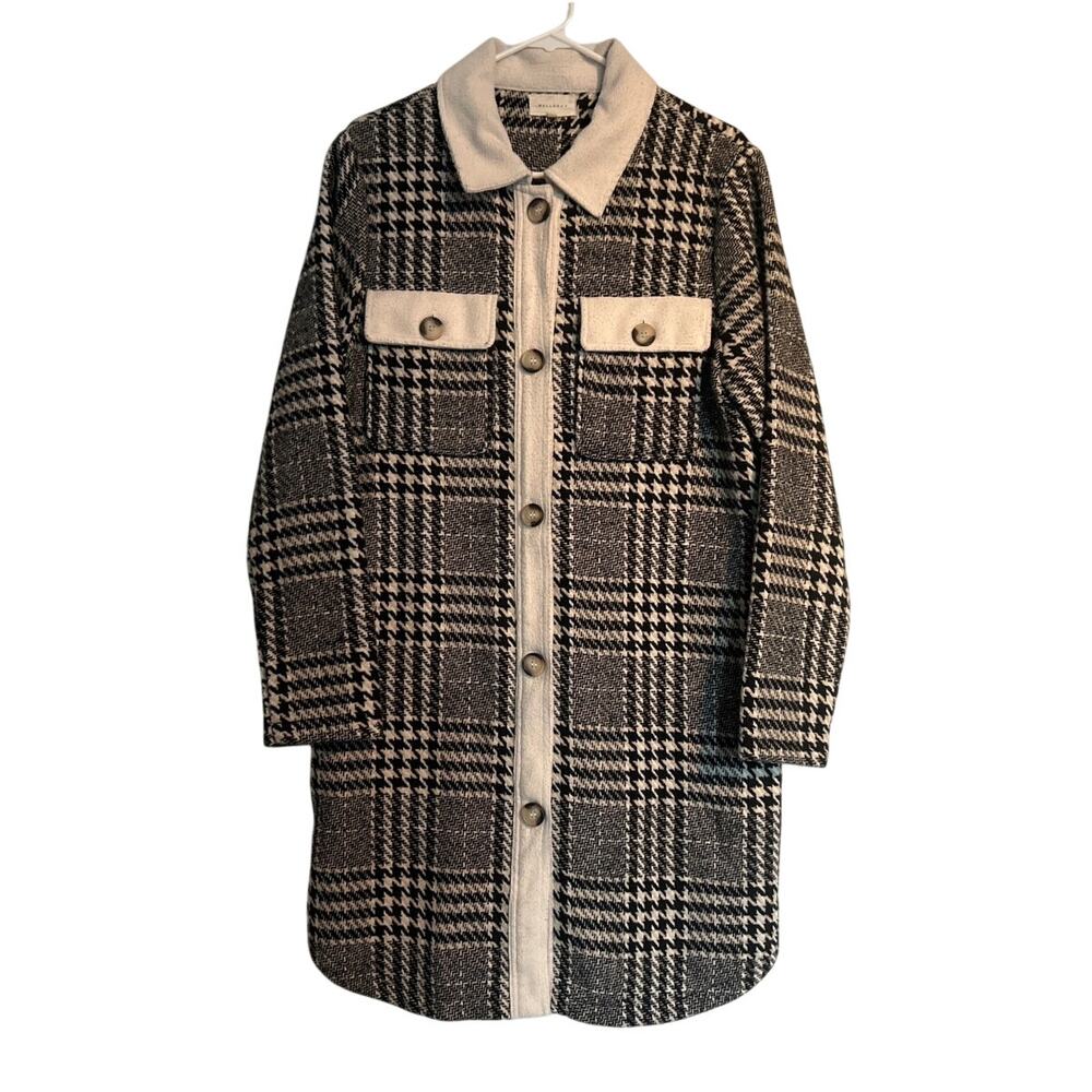 Melloday Houndstooth Longline Shacket – Black, White & Gray, Women’s Medium
